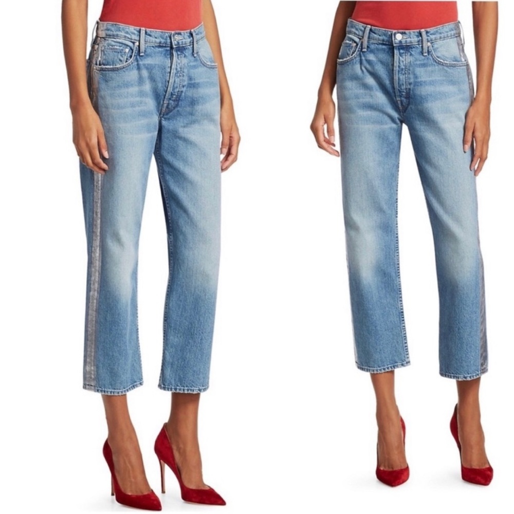 MOTHER Straight Leg Metallic Stripe Jeans